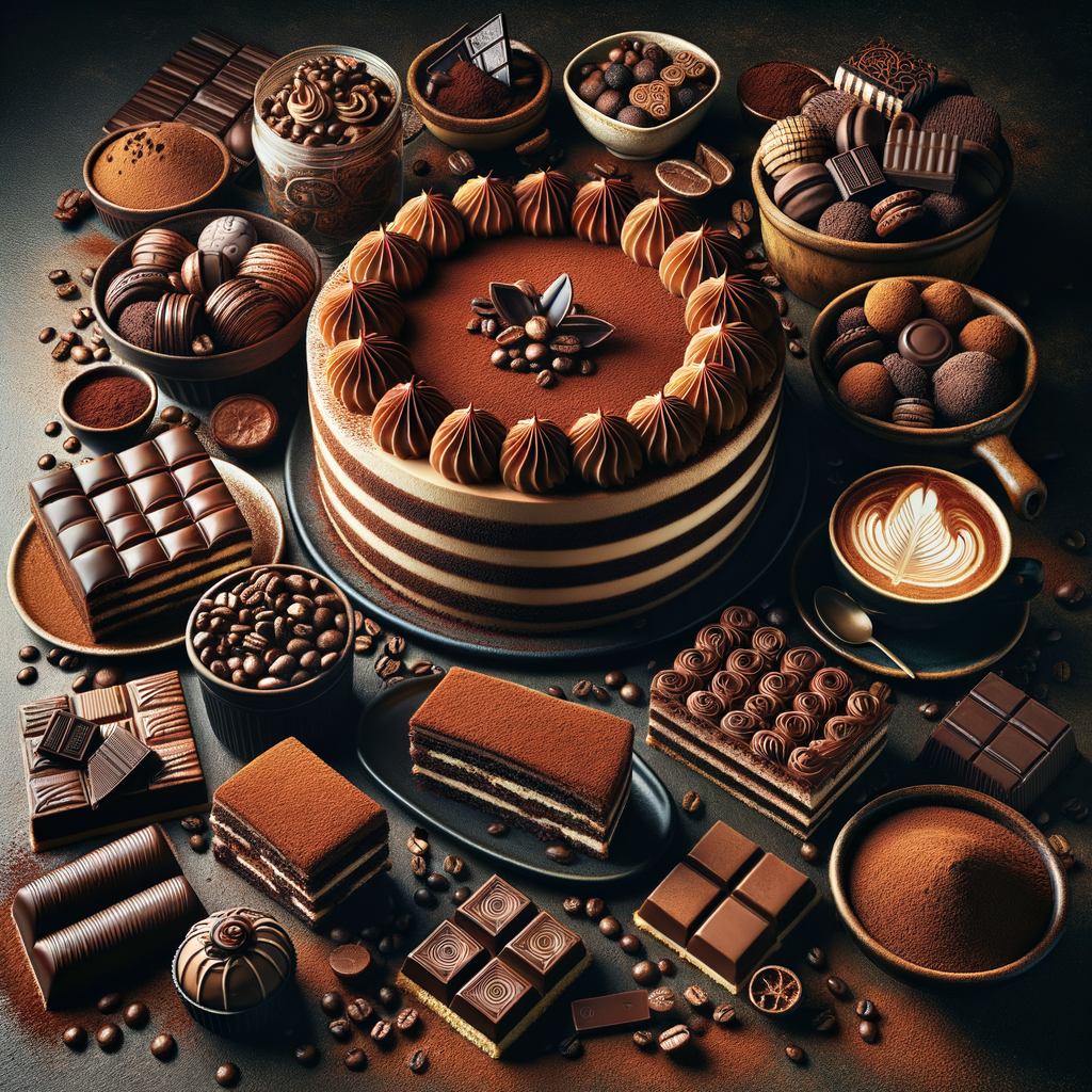 A decadent spread of chocolate and coffee desserts, including Italian tiramisu, Mary Berry's chocolate coffee cake, and no-bake coffee treats, perfect for chocolate lovers.